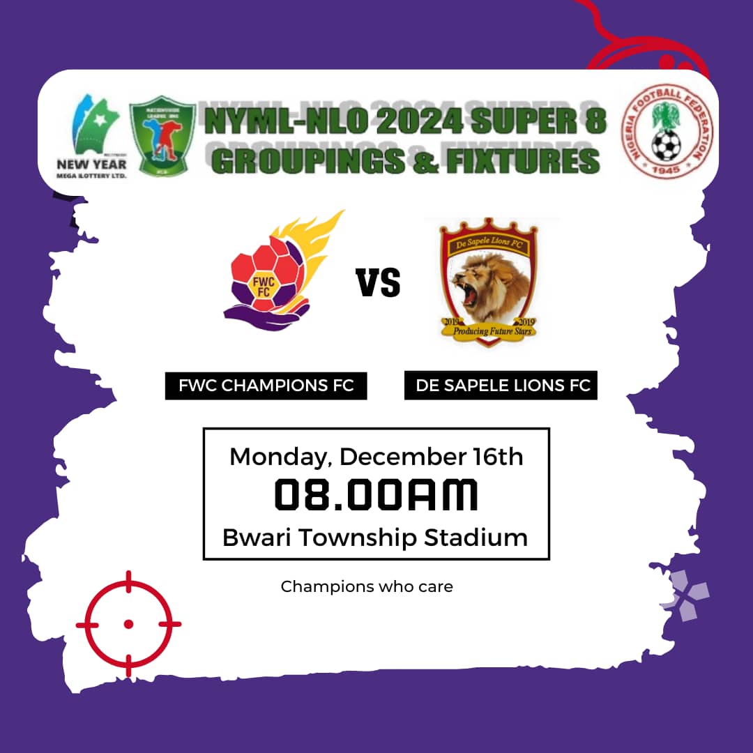 fwcfcabuja's tweet photo. Newmega Lottery Super 8 Match Day 1

Join us tomorrow 8am at Bwari Stadium  FWC Champions FC Vs De-Sapele FC .

Be there to cheer on your team! 

#FWCChampionsFC #MatchDay
#FWCFC #NYML #NLO https://t.co/vDhqX35iyt
