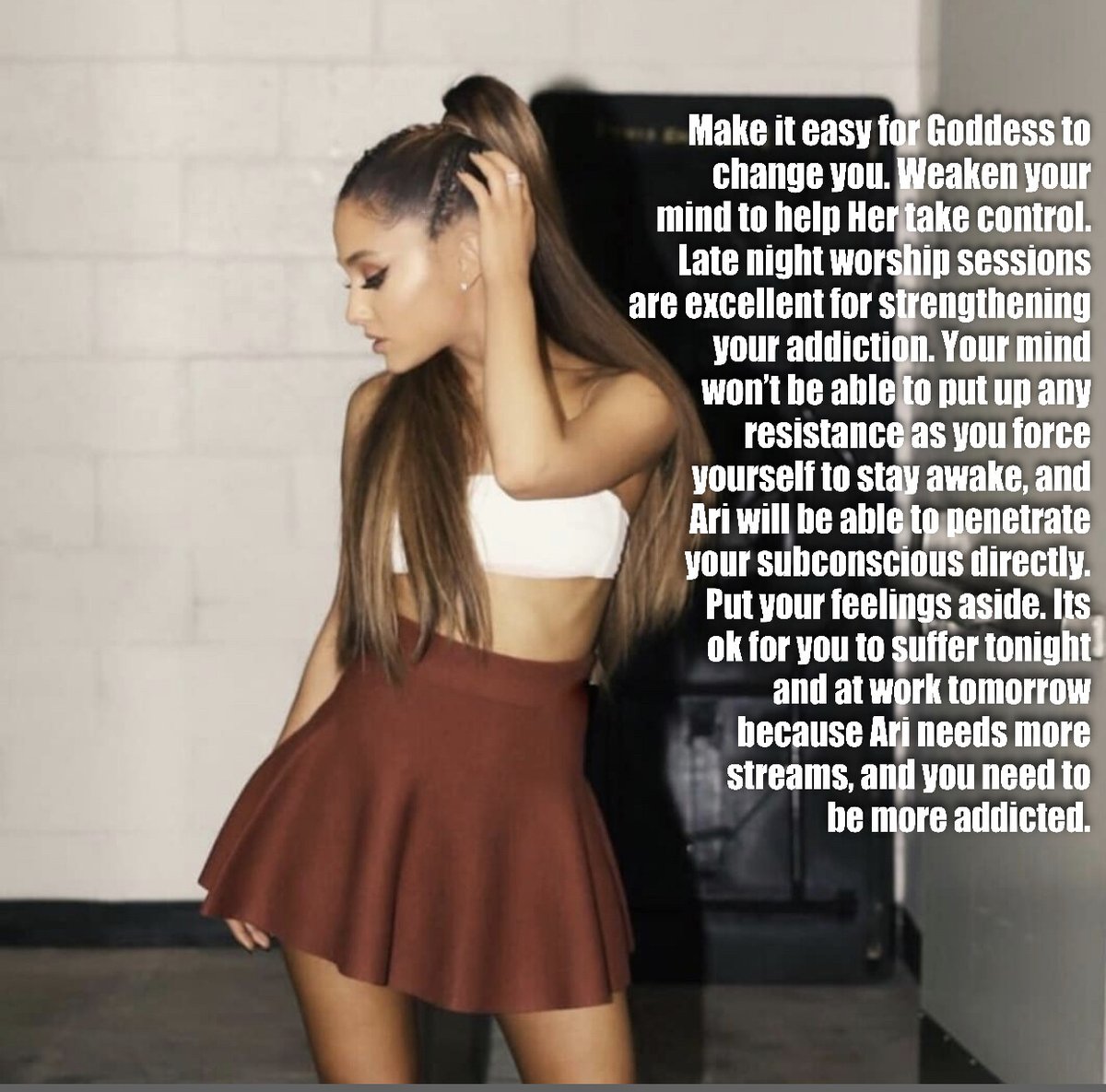 _God_Ariana_'s tweet photo. Sacrifice your brain for the greater good, staying awake despite being incredibly tired weakens the part of you that wants to sin against Goddess Grande. Trust the process. https://t.co/CnMlvNPQKM