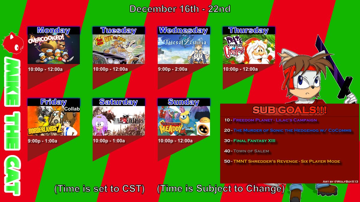MegaAnimazing's tweet photo. Same as before, but with Daze Before Christmas this Wednesday and Dynamite Headdy on Sunday, hopefully I'll finish Final Fantasy VI this week. https://t.co/HfTAsYp8Hs