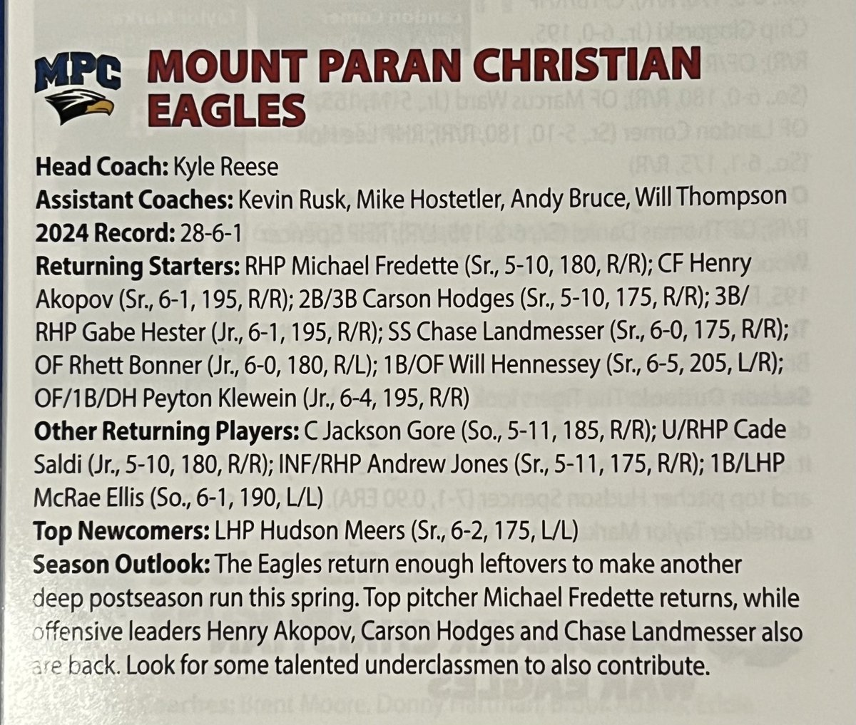 Senior Season on deck! Thank you <a href="/gdcbaseball/">Georgia Dugout Club</a> for the preseason nod. <a href="/MPCAthletics/">MPC Athletics</a> @PBR_Uncommitted <a href="/CoachHeather34/">Scott Heather</a> <a href="/ColegateTotal/">Ryan Colegate</a> 
<a href="/UBAuncommitted/">Uncommitted Baseball Athletes</a>