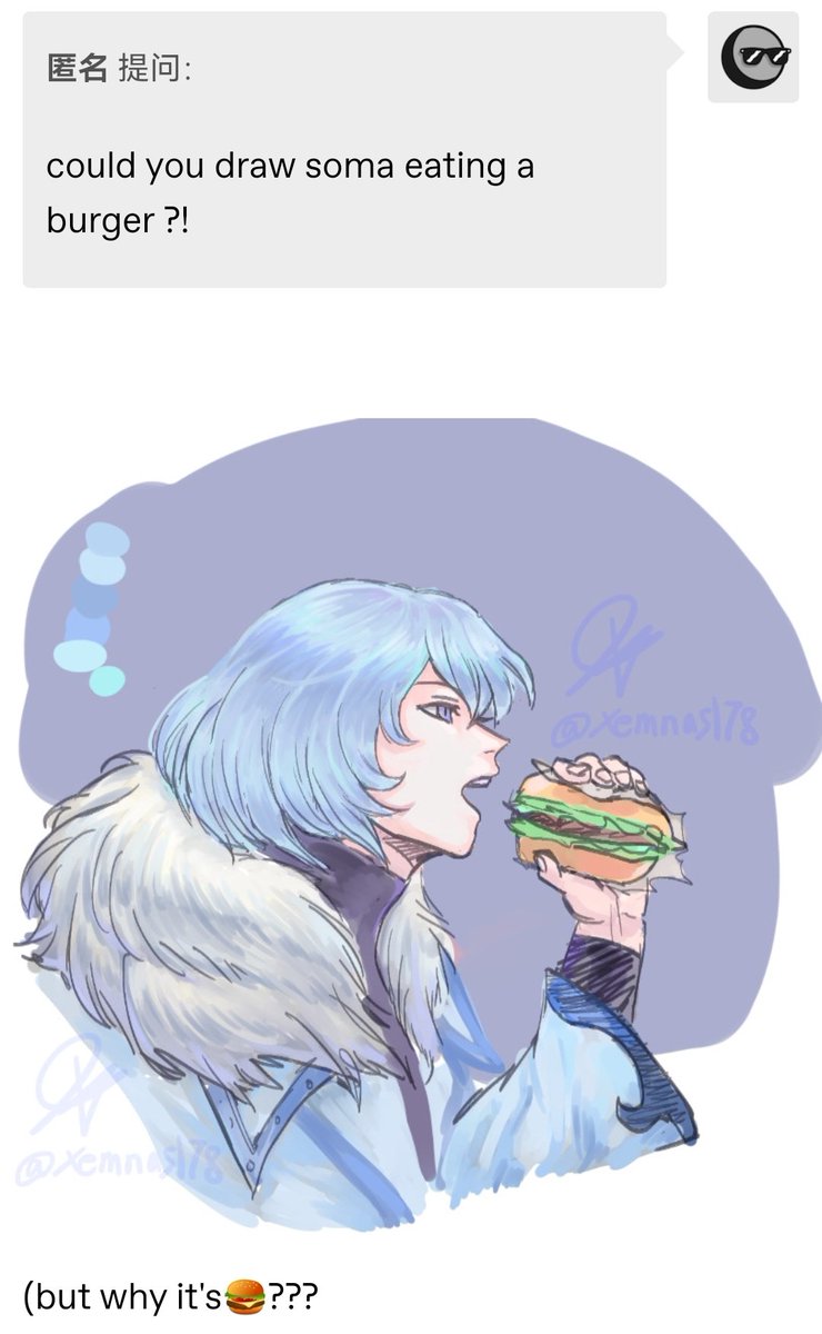 xemnas178's tweet photo. soma eating 🍔 https://t.co/I8cNsc3zwT