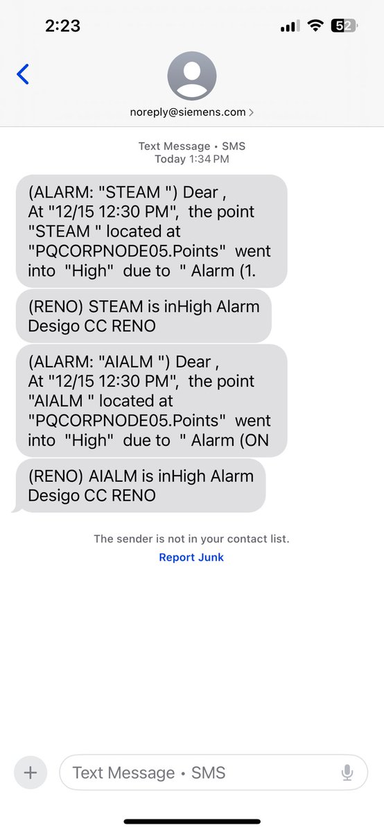 MarcVenere's tweet photo. Does anyone, apparently smarter than me, have any idea what these text messages might be?  I’ve been receiving them for about 6 weeks, very sporadically but more recently like 2-3x/day. You’ll see they are being sent from “noreply@siemens”. @Siemens @siemensindustry https://t.co/HbxmFMBWGE