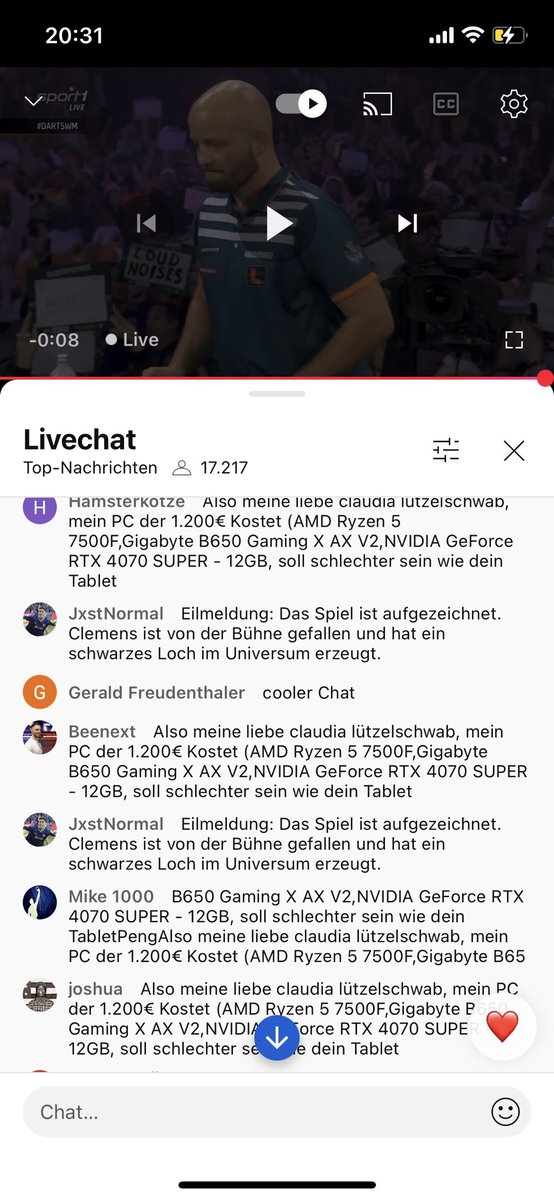 POV: Du schaust kurz in den Sport1 YouTube Chat rein #DartsWM