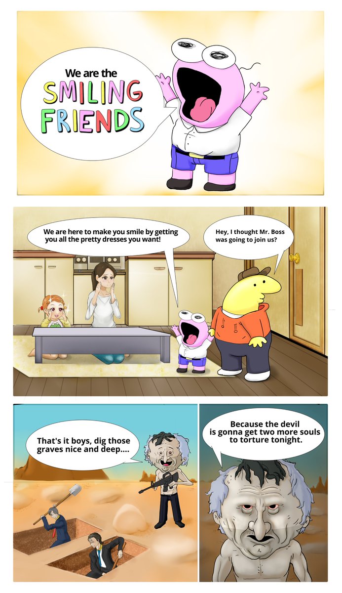 skar030's tweet photo. The @SmilingFriends are going to help anyone to have a big smile!

Commission made for an anonnymous user 
#adultswim #smilingfriends #Dandadan  #crossover #fanart #AnimeArt https://t.co/efI0iXTcSD