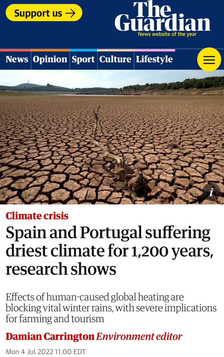 jimenezlessons4's tweet photo. Echa un vistazo a esto:

Hace dos años, el Diario The Guardian informaba de que España y Portugal se estaban volviendo demasiado secos debido al cambio climático.

Ahora, The Guardian dice que España es demasiado húmeda debido al cambio climático.

La narrativa cambia con el tiempo que haga.

No importa lo que haga el tiempo, siempre es culpa tuya y la única solución es cobrarte más impuestos y ampliar el poder del gobierno.

¡Despierta! 👊🏻