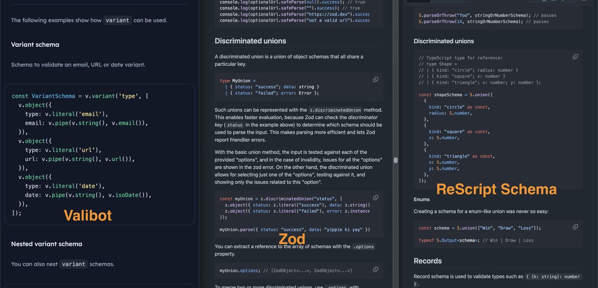 Just published ReScript Schema V9 🧬

Even though I am still busy writing the complete changelog for the release, I can't stop myself from bragging about how drastically the TS API improved in the release.

Not mentioning many internal changes I'm going to share during the week.