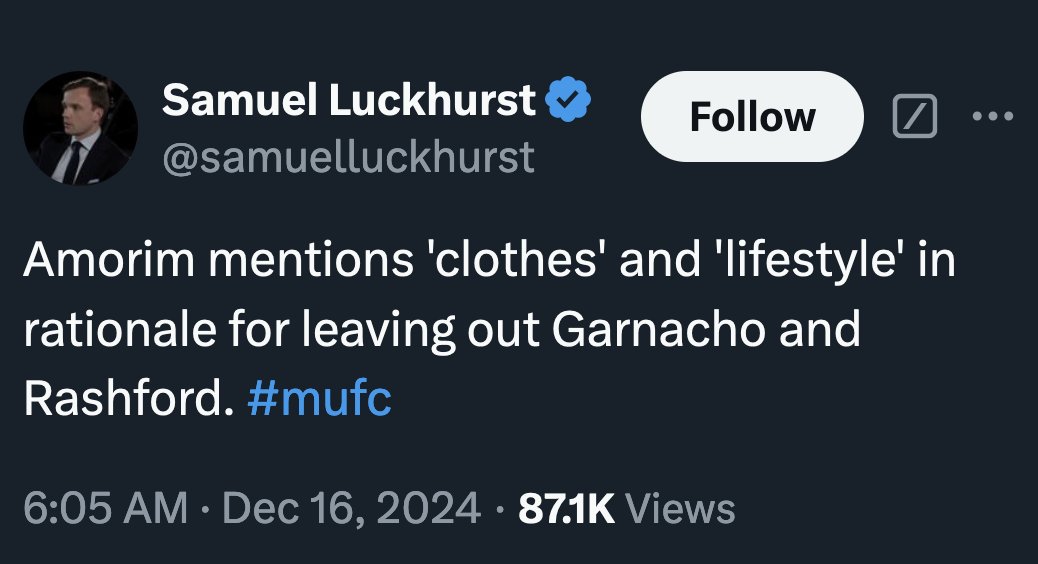 Ruben Amorim's FULL ANSWER to this question, from Luckhurst himself: “I am going to say again, it was not a disciplinary thing. The small details, you can see the games like I can see. There's some things that have to change but it is a new life it is not a disciplinary thing.