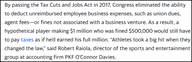 Enaii___'s tweet photo. @shelbymustang @MattVerderame I hear ya, but the Tax Cuts and Jobs act in 2017 changed this.

In this example Pacheco pays all tax (federal, state, ss, agent fees) and is then fined on top of it. Ultimately leaves him in the black due to the size of the fine. https://t.co/6boL0mqzvU