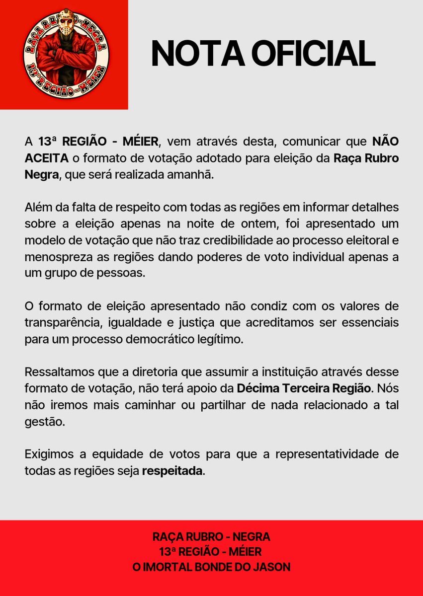 Por uma eleição justa e democrática, EXIGIMOS peso igual nos votos, não aceitamos ser menosprezados e desqualificados!
