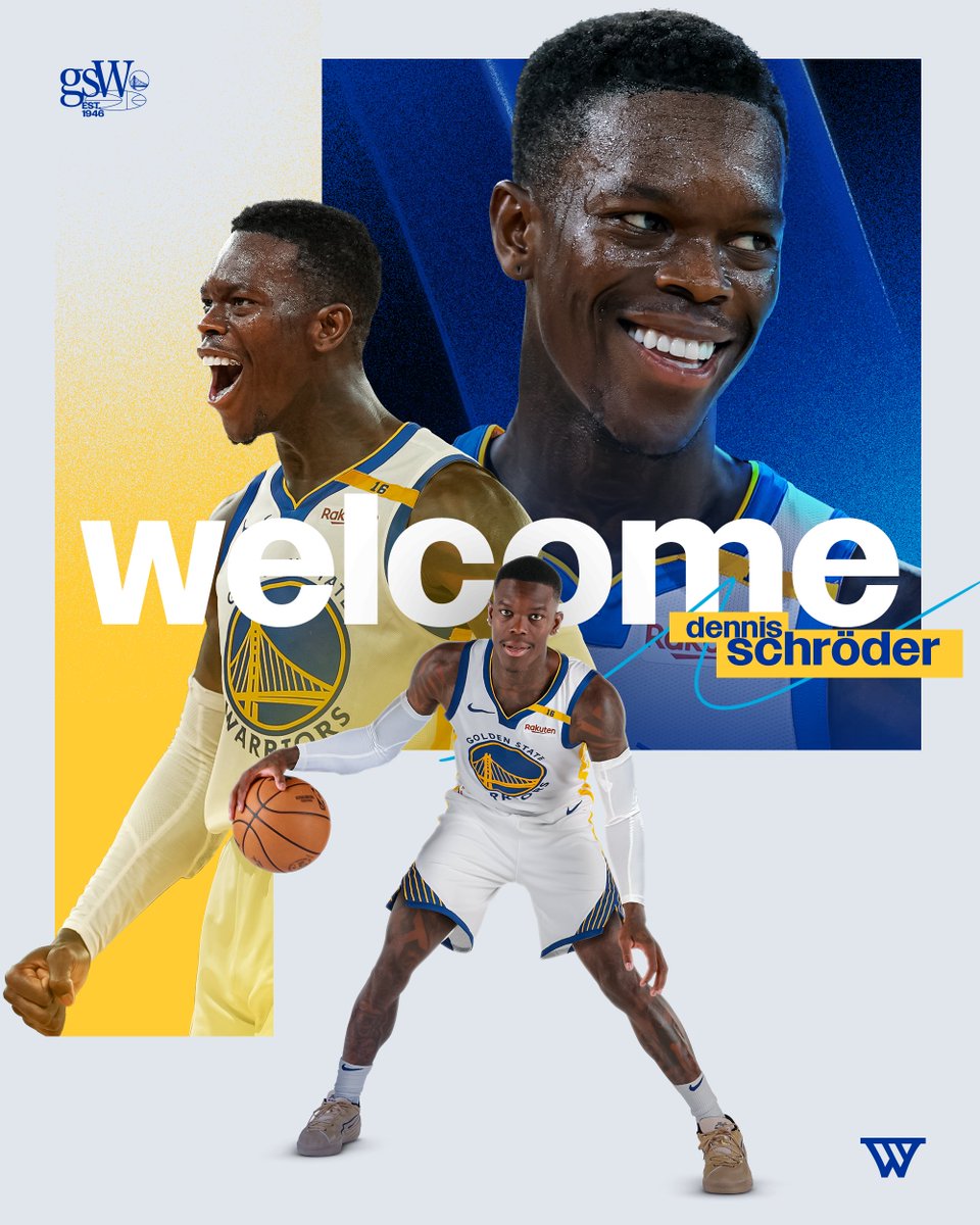warriors's tweet photo. Dennis Schröder 🤝 #DubNation https://t.co/GkAUJ3pSl1