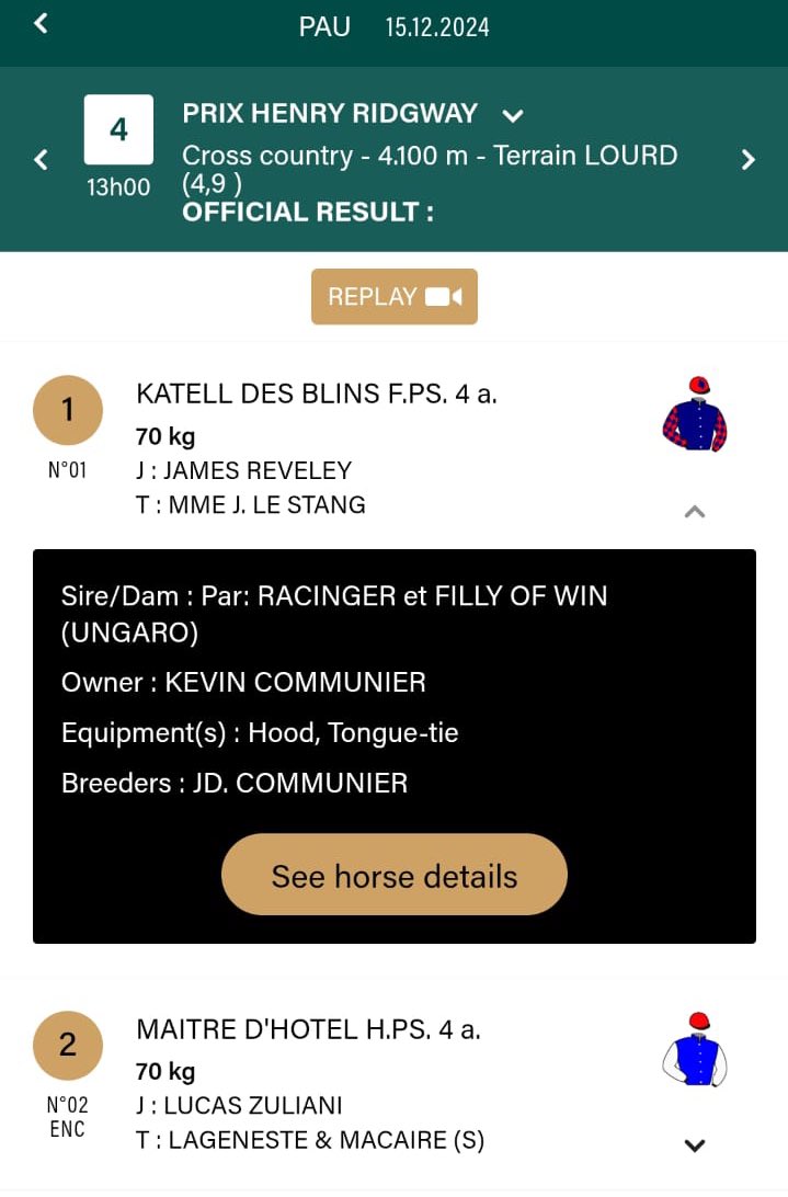 FoxwoodStallion's tweet photo. KATELL DES BLINS, daughter of RACINGER, wins her fourth cross country race from five starts this afternoon at Pau https://t.co/A760kMzSOU