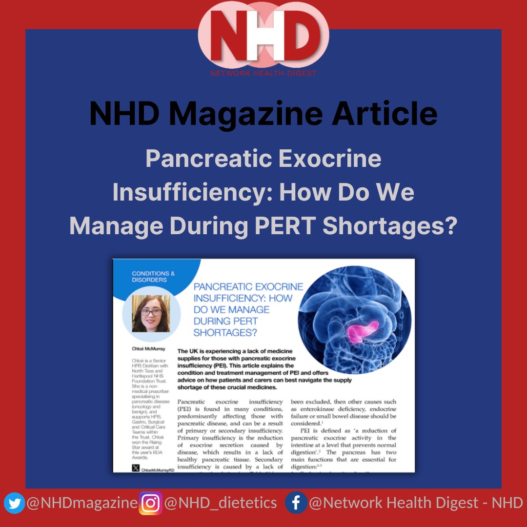 Network Health Digest (@nhdmagazine) on Twitter photo 💡Pancreatic Exocrine Insufficiency (PEI): How Do We Manage During PERT Shortages?💡
Check out NHD November article – Pancreatic Exocrine Insufficiency (PEI): How Do We Manage During PERT Shortages? by Chloé McMurray, RD.
<a href="/bda_gastro/">BDA Gastroenterology Specialist Group</a> <a href="/ChloeMcMurrayRD/">Chloé McMurray</a> <a href="/P_C_E_/">Pancreatic Cancer Europe (PCE)</a> <a href="/bda_cf/">CF BDA Specialist Group, CF Dietitians</a> 💡Pancreatic Exocrine Insufficiency (PEI): How Do We Manage During PERT Shortages?💡
Check out NHD November article – Pancreatic Exocrine Insufficiency (PEI): How Do We Manage During PERT Shortages? by Chloé McMurray, RD.
<a href="/bda_gastro/">BDA Gastroenterology Specialist Group</a> <a href="/ChloeMcMurrayRD/">Chloé McMurray</a> <a href="/P_C_E_/">Pancreatic Cancer Europe (PCE)</a> <a href="/bda_cf/">CF BDA Specialist Group, CF Dietitians</a>