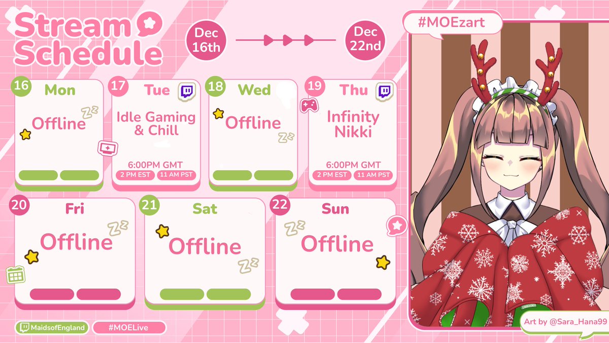 MaidMacaron_MOE's tweet photo. SCHEDULE for 16th - 22nd! ποΈ
Ooh it's busy busy busy around the holidays!! Macaron has so much to do to make sure Christmas goes "smoothly" >w> nyehehe...
#MOELive #Schedule https://t.co/eAZzU3wlvS