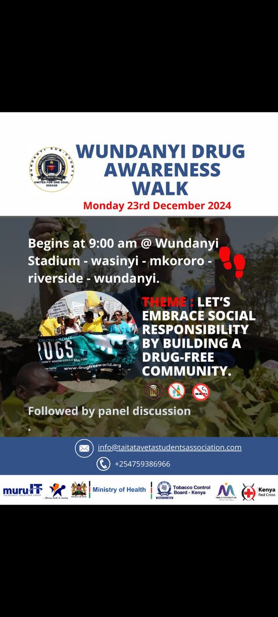 nature_dav's tweet photo. Must Go, yes drugs must leave our society. Join @Students006 Wundanyi Chapter on 23rd December on a walk against drug and substance abuse. 
#SuperYouthAmbssador @charlruto 
#TTSA 
Gladys Shollei Rigathi Gachagua #KalonzosGirlfriend #Airdrop Cucurela SHIF Limuru Raila Onana SHISHA https://t.co/AhwD7jD23R