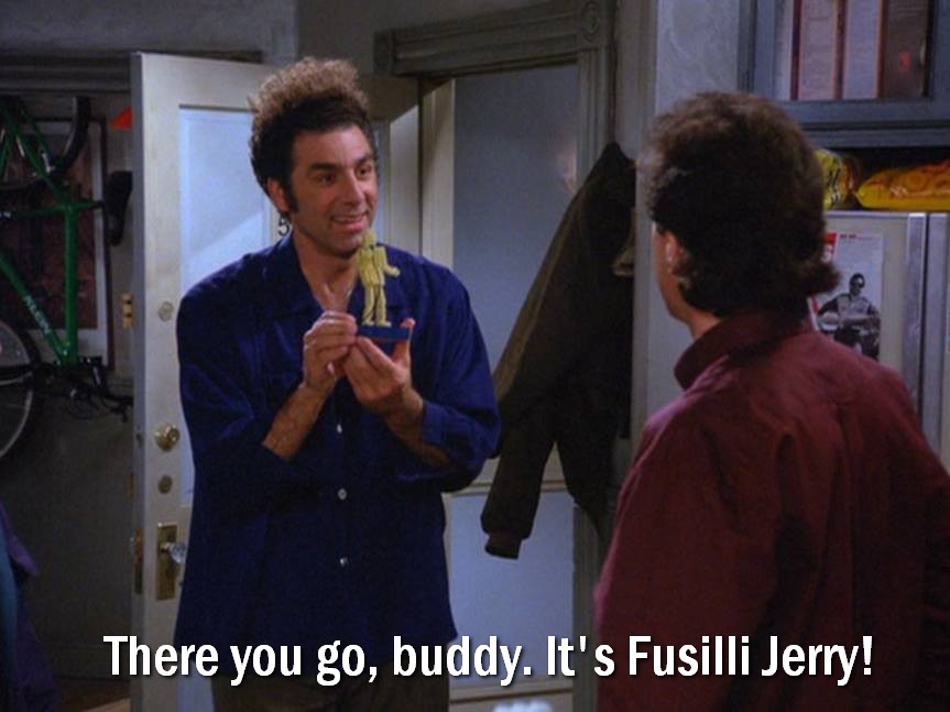 Seinfeldism1's tweet photo. There you go, buddy. It's Fusilli Jerry! #Seinfeld S06E21 - The Fusilli Jerry https://t.co/ELbyaNRUMy https://t.co/Ouf7YoXZfR