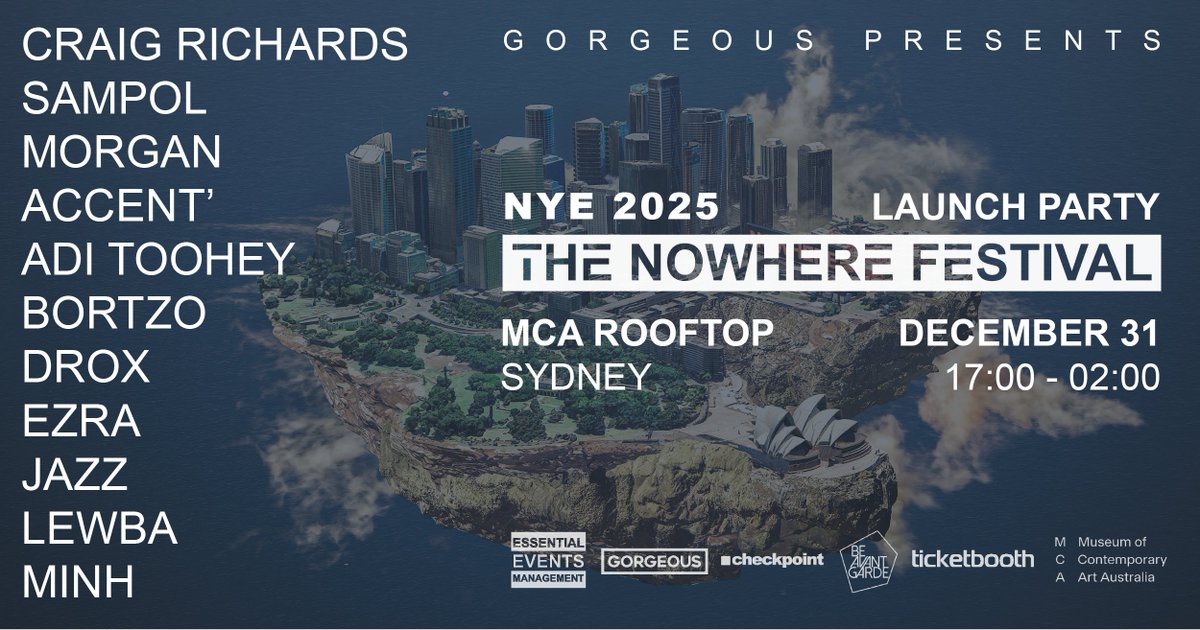 🎆 Rooftop vibes like no other! Gorgeous presents and The Nowhere Festival bring an unforgettable NYE to MCA rooftop terraces. 🎶🔥

Craig Richards headlines this epic event, marking 15 years of celebrations! 🌟🎧

Final release tickets selling fast! 🎟️👉 tblink.to/GORGEOUS