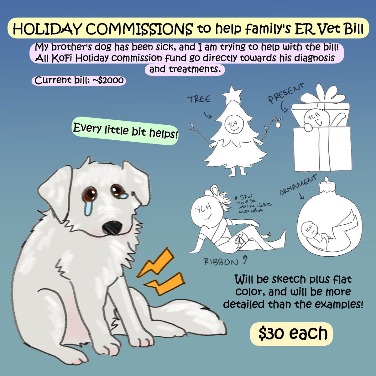 SuzytheSilkie's tweet image. I'm helping my brother with some unexpected ER vet bills, if anyone wants a lil holiday guy or pet!

Link to my Ko-Fi below to order, RTs really appreciated! ♥️