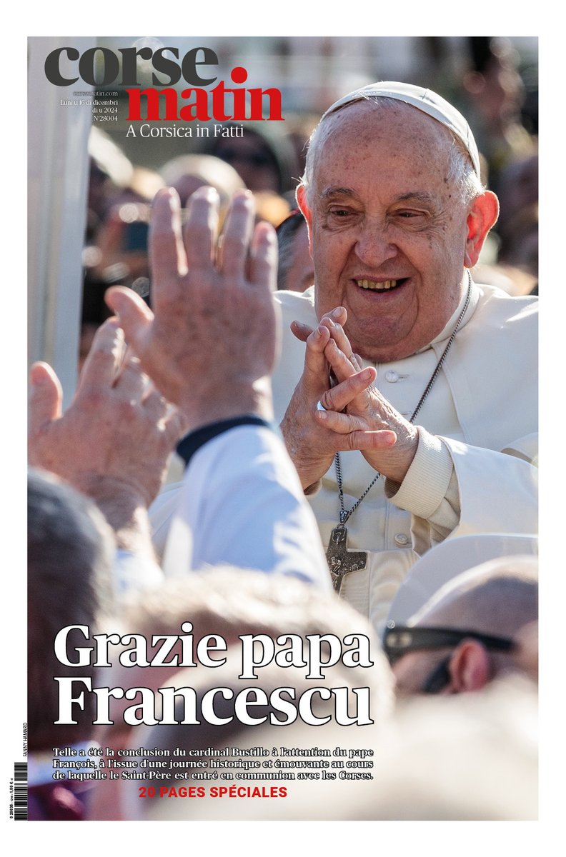 A la une de Corse-Matin du lundi 16 décembre
corsematin.com <a href="/Pontifex/">Pope Leo XIV</a>