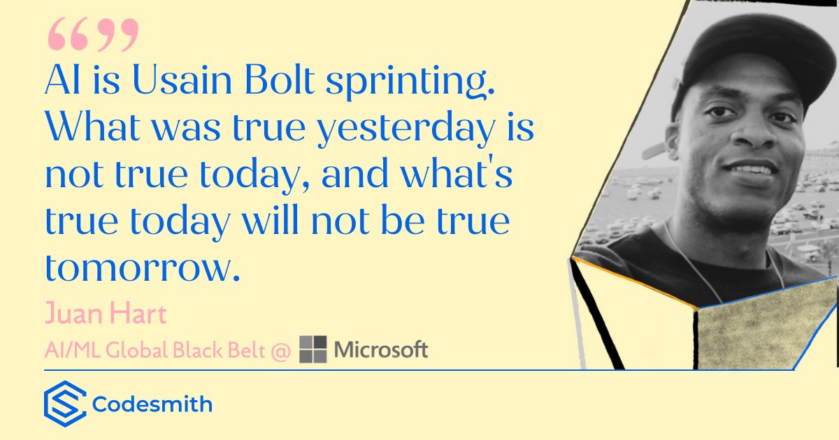 codesmith_'s tweet image. Meet Juan Hart, a Codesmith alum and AI/ML Global Black Belt at Microsoft! In a recent interview with Course Report, Juan shared how Codesmith helped shape his tech journey. Discover how we&apos;re integrating AI/ML into our curriculum: hubs.ly/Q02_y1c90 #Codesmith#TechEducation