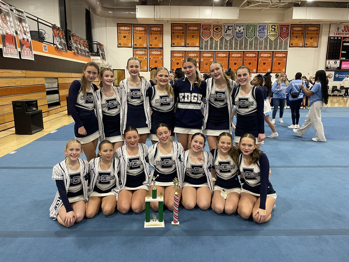 EHS Varsity Competition squad placed 3rd and EMS Competition squad placed 1st and brought home overall Grand Champion of the middle school session today at the Beavercreek Holiday Cheer Competition!