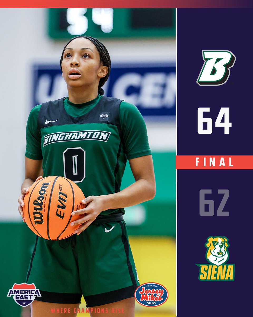 America East (@americaeast) on Twitter photo Yanniah Boyd with 20 points, 6 reb & 3 assists as <a href="/BinghamtonUWBB/">Binghamton WBB</a> outlast Siena 64-62 for their 6th win! Yanniah Boyd with 20 points, 6 reb & 3 assists as <a href="/BinghamtonUWBB/">Binghamton WBB</a> outlast Siena 64-62 for their 6th win!