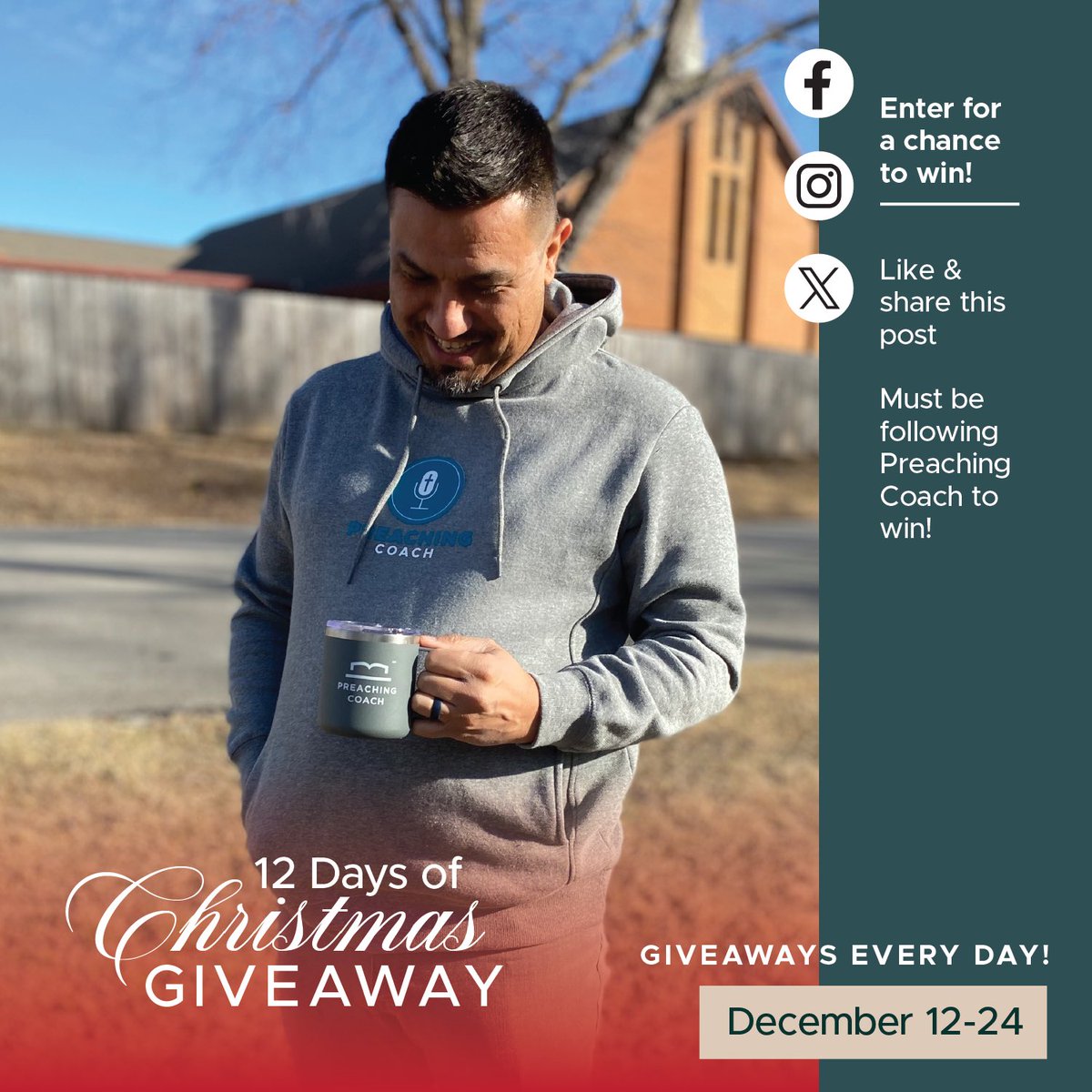 GIVEAWAY—DAY 4: Enter to win by liking and sharing this post on any of our three social media pages (Instagram, Facebook, and X). Must be following Preaching Coach to win! Merry 12 Days of Christmas from Preaching Coach!