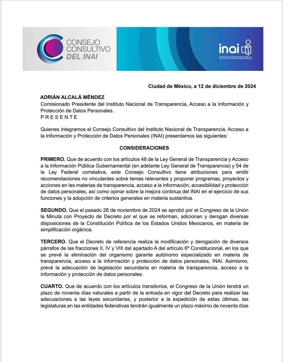 ConsejoConINAI's tweet photo. Opinión para que el INAI continué actuando como Órgano Garante, hasta en tanto sean emitidas disposiciones secundarias https://t.co/WLSMHGVXjX