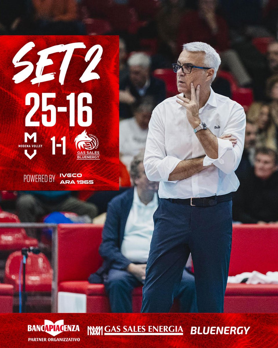 GasSalesVolley's tweet photo. 🏐 | MODENA-PIACENZA 

Aggiornamento. Il 2° Set è di @modenavolley 
Non molliamo! 💪

#ModenaVolley #SuperLega https://t.co/wZU88cUNwk