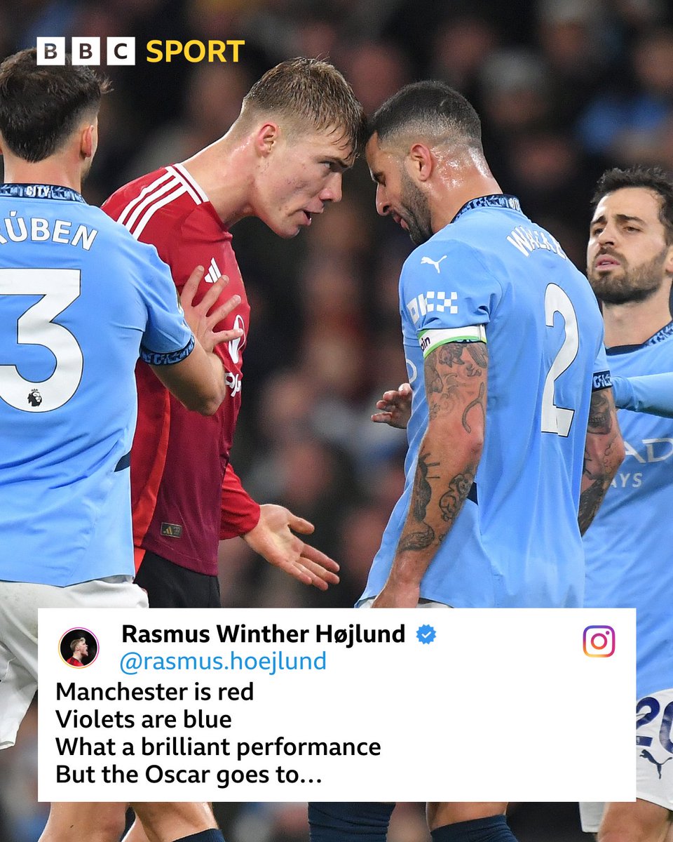 BBCMOTD's tweet photo. Rasmus Højlund was in poetic mood after the Manchester Derby today.

#BBCFootball https://t.co/kOJLJHkTja