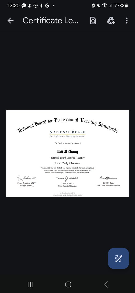 A little late to the party but, somehow, someway, I am now officially a national board certified science teacher. 
<a href="/NBPTS/">National Board</a>. Shout out to 
<a href="/CADeptEd/">CA Department of Education</a> for providing resources to support educators like me in this journey. #NBCTstrong <a href="/hlpusd/">Hacienda La Puente USD</a>  #classof24.