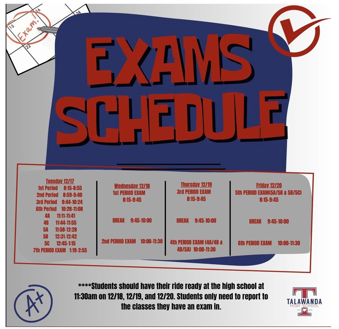 TalawandaSC's tweet photo. Good luck to our students on their exams this week! Don’t forget to check the exam schedule below. We’re almost there! https://t.co/NpCIX8IsPs