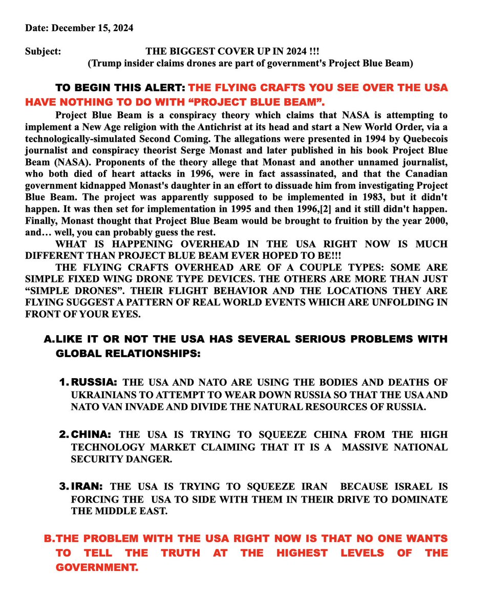 RealSteveQuayle's tweet photo. Drones are the biggest coverup in 2024- It's not "Project Blue Beam". The technology was proven to be false during the year 2000. https://t.co/Pc7LQi2KNy