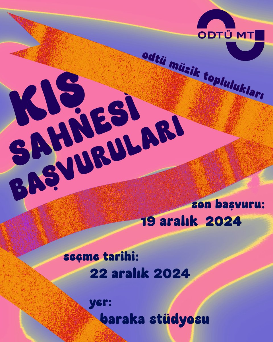 Bu sene ODTÜ MT olarak Kış Sahnesi etkinliğimizi Mimarlık Amfisi'nde 2-3 Ocak tarihlerinde düzenliyoruz. 
Sahne almak isteyen gruplar için 22 Aralık 2024 tarihinde Baraka Stüdyosu'nda seçme yapılacaktır. Son başvuru tarihi 19 Aralık. Başvuru için link bio’da!