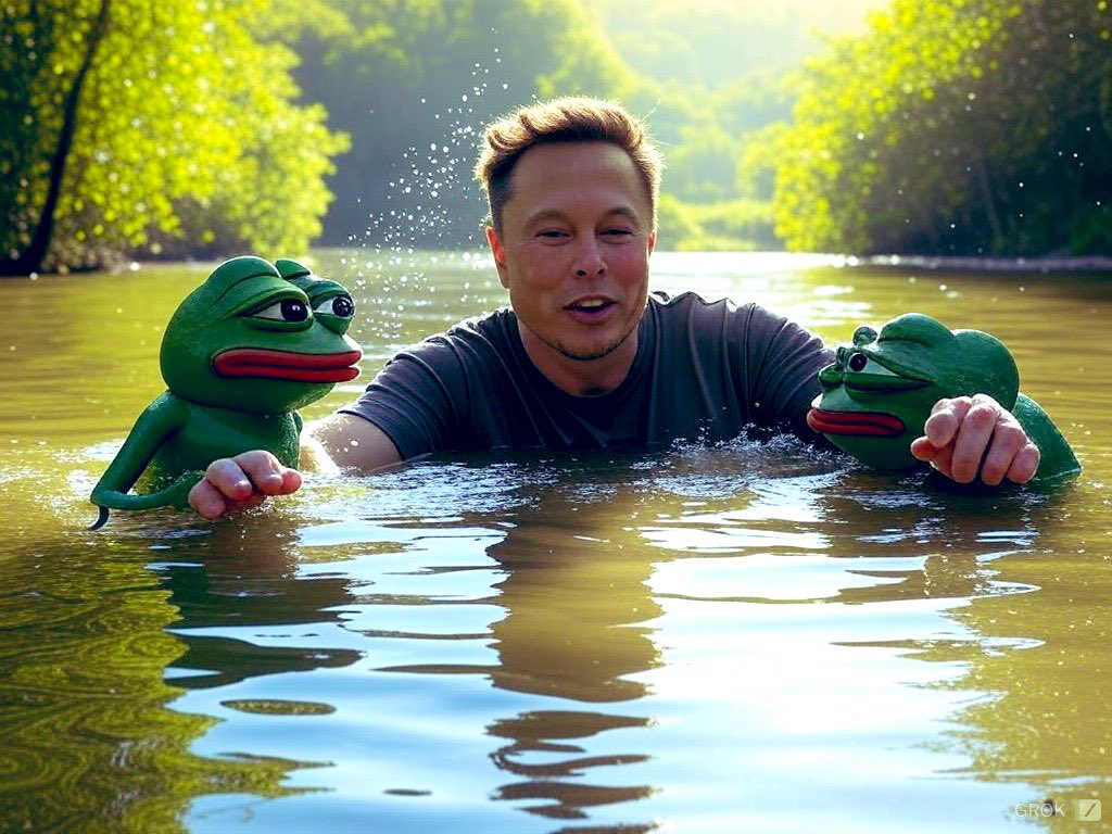 detpredator187's tweet photo. Splashing in the pond with friends #ElonMusk #PePe #Grok #PondLife https://t.co/wg0i27J7xR