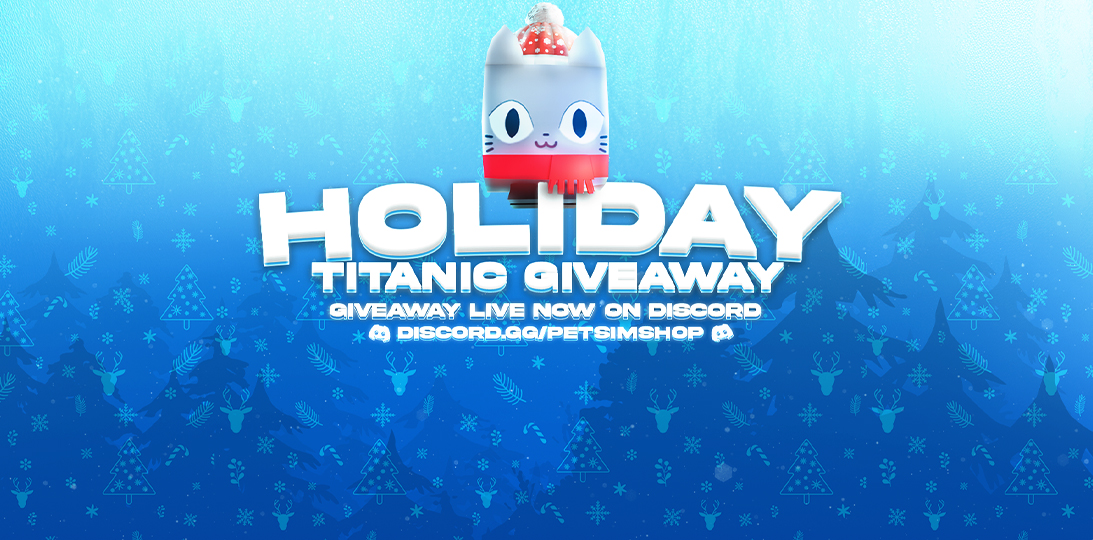 PetSimShop's tweet photo. We're hosting a TITANIC Giveaway on Discord! 
🚨 Don't Miss Out! - https://t.co/SEbdwzsAGu

Want some FREE Huges as well? 
➜ ❤️ Like + Retweet🔁 
➜ 💬 Comment Your ROBLOX Username! https://t.co/QSKAli6uJg