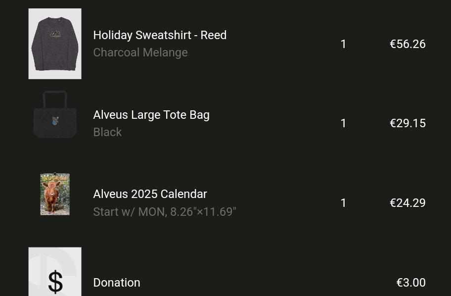 Just ordered the Alveus 2025 Calendar🗓 And also added the Reed Sweatshirt and the Large Tote Bag!🫶🏻

Love to <a href="/AlveusSanctuary/">Alveus Sanctuary</a> for all that they do!!🤍✨️