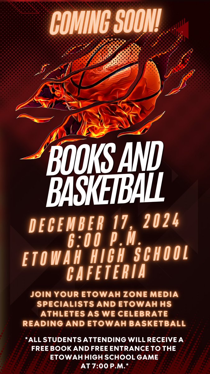Books and Basketball is back!
Come hang out with the Etowah Zone media specialists and high school athletes for a fun-filled evening of reading and basketball! Don’t miss this exciting opportunity to connect with your community and enjoy a night of literacy and sports. <a href="/CcsdMedia/">MediaCCSD</a>