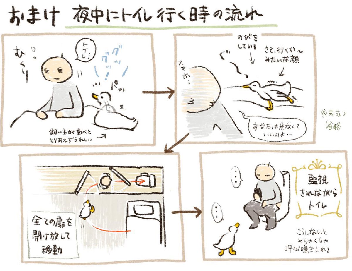 @ruto22_ トイレの後追いは徐々に、本当に少しずつですが必死度が減っていってる感じですね
この画像でいう3コマ目の1つ目の扉を、最近は閉めてトイレに行けるようになりました(扉まではついてくるし閉めたら呼び鳴きはするが、必死に開けようとしない) 