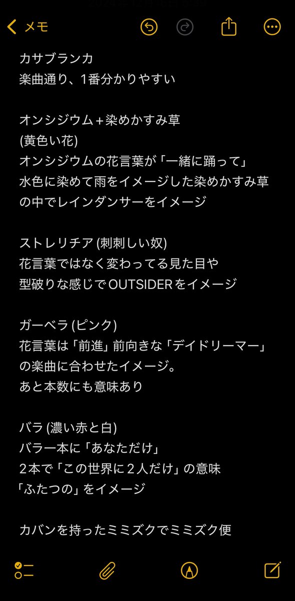この度のナルコピクシーーワンマンに
共同で送らせてもらった花に込めた答え合わせ💐

ナルコピクシーーのサブスクに
ミミズク便以外全て入ってます🫡
<a href="/narcopixy/">ナルコピクシーー</a>