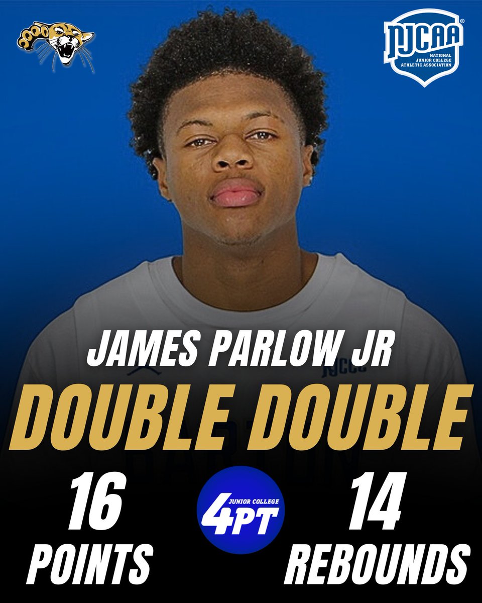 JC Stats: James Parlow Jr. of Barton had a solid double-double with 16 points, 14 rebounds, shooting 5-for-6 from the field and 2-for-3 from beyond the arc to help his team in yesterday’s victory.  

#JC4PT #JUCOProduct