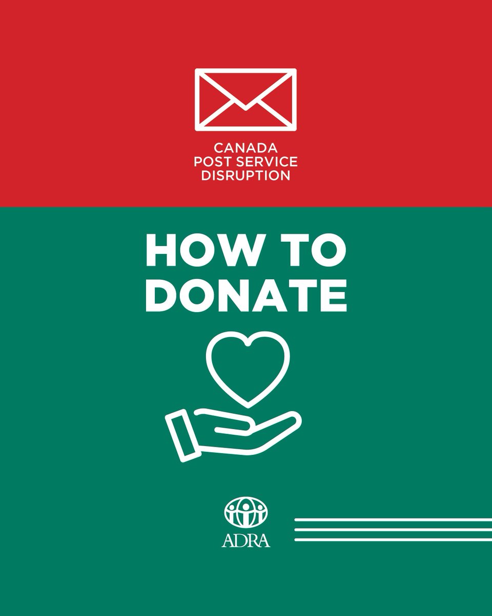 adracanada's tweet photo. Canada Post is on strike, but ADRA Canada has other ways you can donate because your support for those in need doesn’t have to wait! https://t.co/xlLVIcClq1