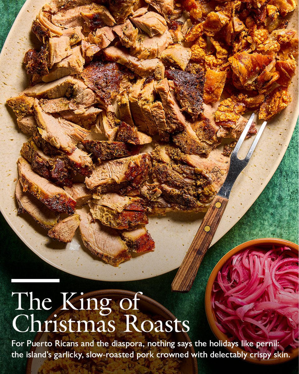 For Puerto Ricans and the diaspora, nothing says the holidays like the island’s garlicky, slow-roasted pork crowned with delectably crispy skin. Pernil (Puerto Rican Slow-Roasted Pork Picnic Shoulder) recipe: cooks.io/3ZL68RR