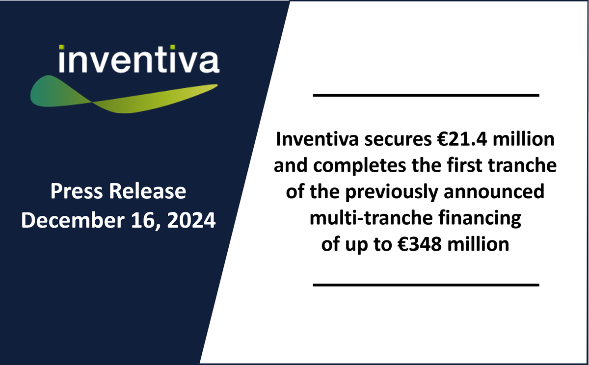 InventivaPharma's tweet photo. #PressRelease: Inventiva Pharma secures €21.4 million and completes the first tranche of the previously announced multi-tranche financing of up to €348 million.

For more information, please the full press release: https://t.co/yBoq5GKPLY

#Biotech #EquityRaise #NASH #MASH $IVA https://t.co/XK2DGHPXsQ