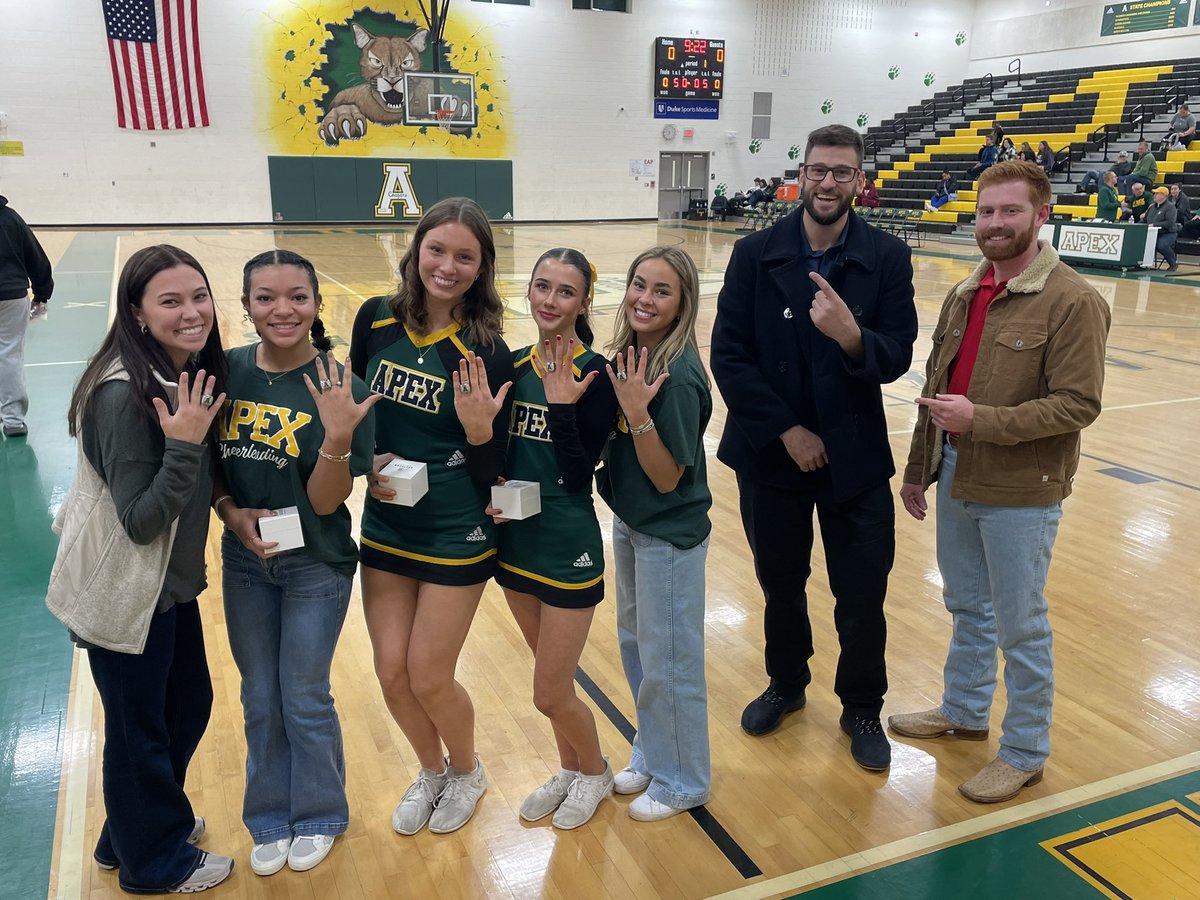 Apex Athletics (@apexhsathletics) on Twitter photo Thanks for the support for our State Champion Cheerleaders from JDog Cleaning Services, CRS Contracting, Voda, Staples Tub Repair, The Design Corner, and our mayor & alumnus, Jacques Gilbert, helping us get State Champion rings. <a href="/apexcougarclub/">Apex Cougar Club</a> <a href="/ApexHighSchool/">Apex High School</a> <a href="/MayorJacques/">MayorJacquesGilbert</a> Thanks for the support for our State Champion Cheerleaders from JDog Cleaning Services, CRS Contracting, Voda, Staples Tub Repair, The Design Corner, and our mayor & alumnus, Jacques Gilbert, helping us get State Champion rings. <a href="/apexcougarclub/">Apex Cougar Club</a> <a href="/ApexHighSchool/">Apex High School</a> <a href="/MayorJacques/">MayorJacquesGilbert</a>