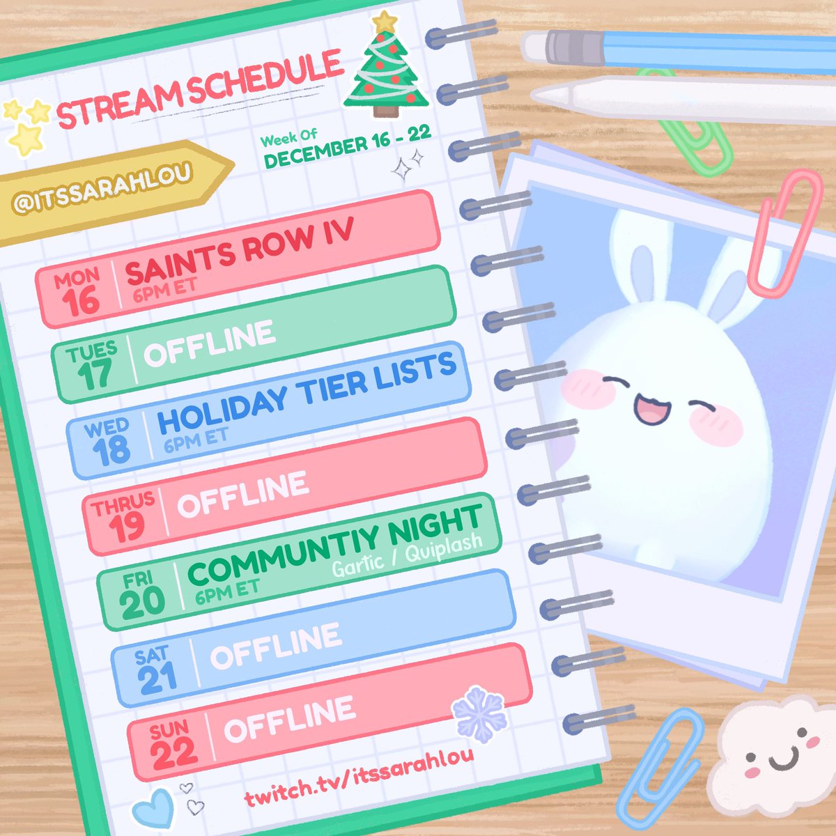 It's the final week of The Season of Giving!

We've reach our donation goal, but more is always welcome! ❤️

anyways COMMUNITY NIGHT ON FRIDAY COME JOIN!! 🎉

#streamschedule