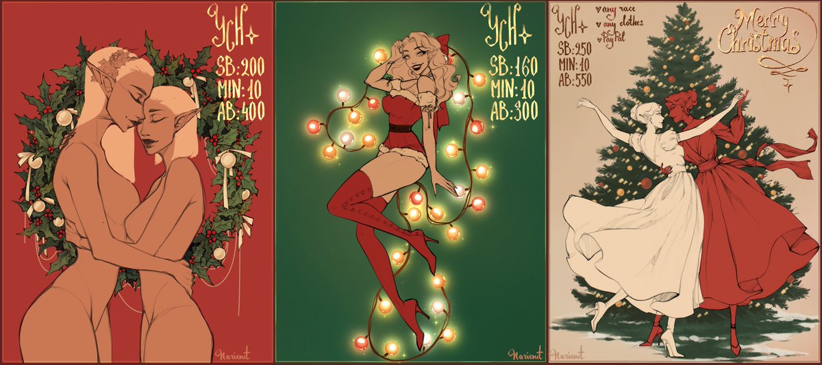 I hope Twitter won’t cut the views again, and I would appreciate any support🥺👉🏻👈🏻
A pack of Christmas yches
🎄