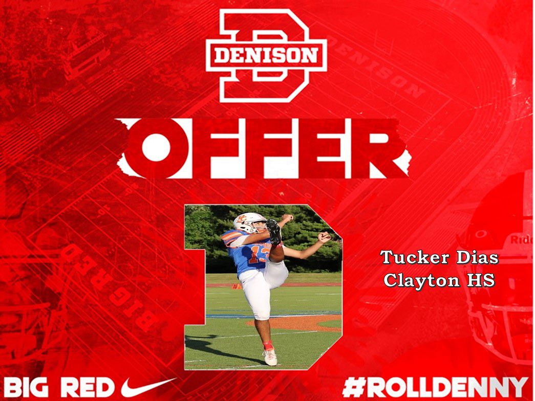Tucker Dias (@dias_tucker) on Twitter photo After a great call with <a href="/coachhatem/">Jack Hatem</a> I am grateful to receive an offer from <a href="/DUFootball/">Denison Football</a>.
<a href="/Moses_Adam_86/">Adam Moses</a> <a href="/STLKickers/">SKP - Elite Special Teams Academy</a> After a great call with <a href="/coachhatem/">Jack Hatem</a> I am grateful to receive an offer from <a href="/DUFootball/">Denison Football</a>.
<a href="/Moses_Adam_86/">Adam Moses</a> <a href="/STLKickers/">SKP - Elite Special Teams Academy</a>