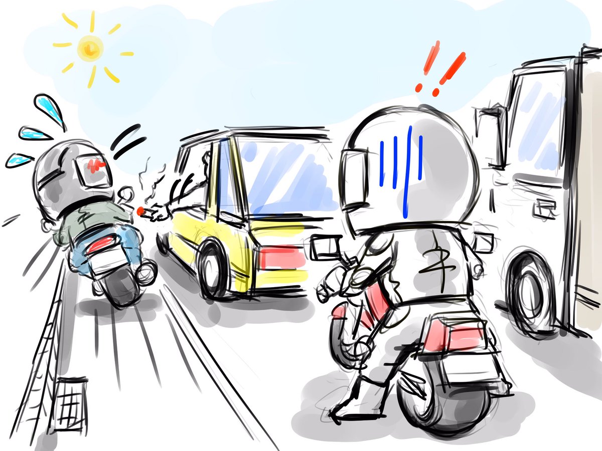 めっちゃ渋滞､､､全然動かん､､､

すり抜け､､､えっ〜このタイミングで煙草の手⁉️Σ（ﾟдﾟlll）

あぶなっ‼️､､､だからよ､､､(~_~;)