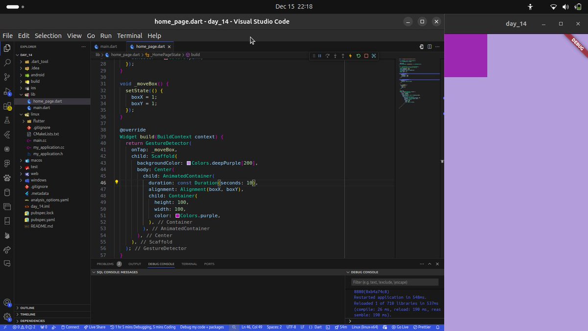dev_useee's tweet image. Day 14 of #30DaysOfFlutter: Exploring the AnimatedContainer Widget! ✨
🎉 What is AnimatedContainer. a powerful widget that allows you to create smooth animations
check out the source code and explore how it works: lnkd.in/dxfw3qDf. #FlutterDev #FlutterWidgets #Coding