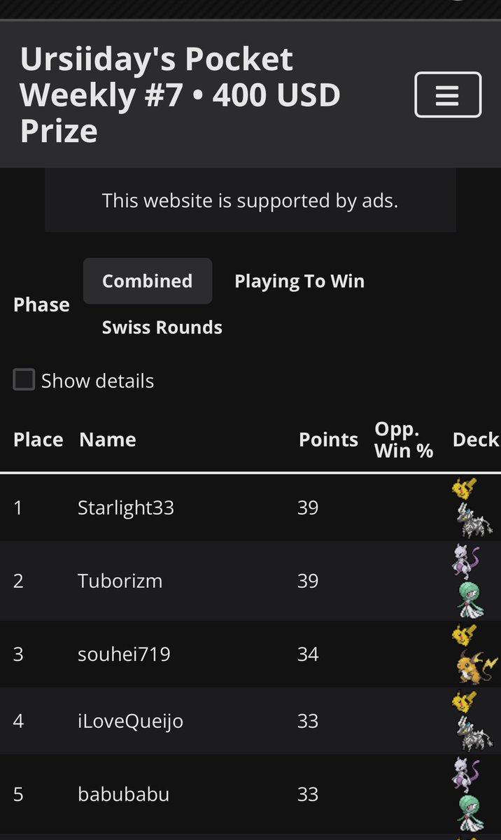 NOTRE STARLIGHT A NOUS REMPORTE LE TOURNOI <a href="/ursiiday/">Ursiiday</a> !!! 
🥇/1535 🏆🐸💚 🇫🇷

FROGEX TO THE WIN !!!! #Pokemontcgpocket #ptcgp  #teamFrogEX